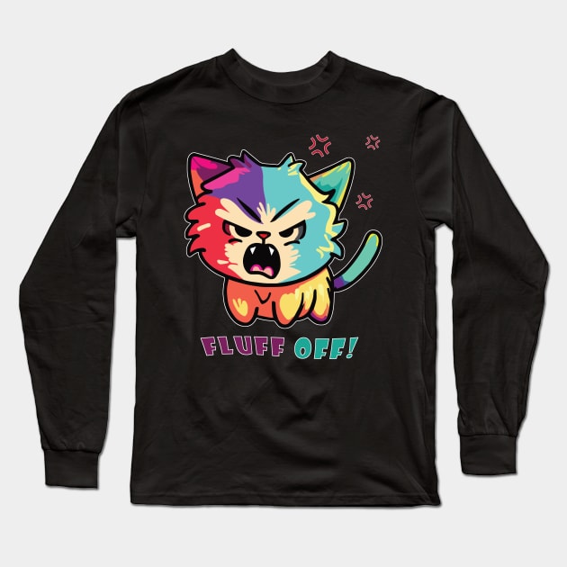 Colorful cute angry cat hissing Fluff Off Long Sleeve T-Shirt by SPJE Illustration Photography